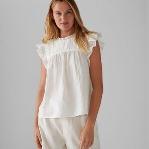 Club Monaco White Ruffle Sleeve Top XS